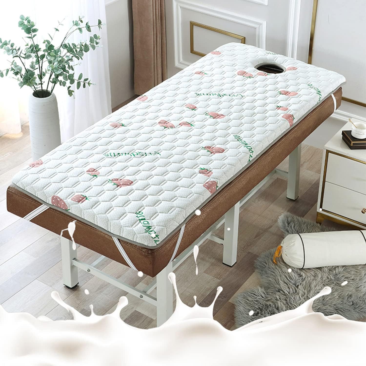Spa Table Mattress Beauty Bed Sheet Pad Massage Table Bed Mattress Topper Memory Foam with Round Head for Tattoo Sauna Table with Elastic Bands and Face Breath Hole,Fruit,80x190cm