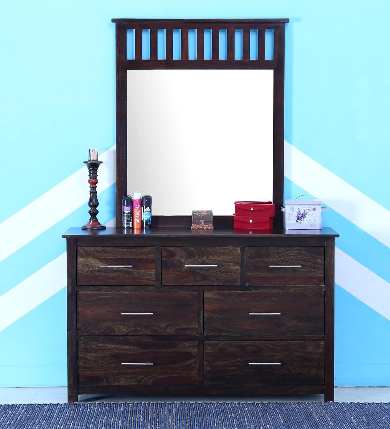 Dressing Table with Mirror and Storage || Dressing Table Organizer || Contemporary Dressing Table Living Room || Wooden Dressing Table with 7 Drawer || Walnut Finish-image-26