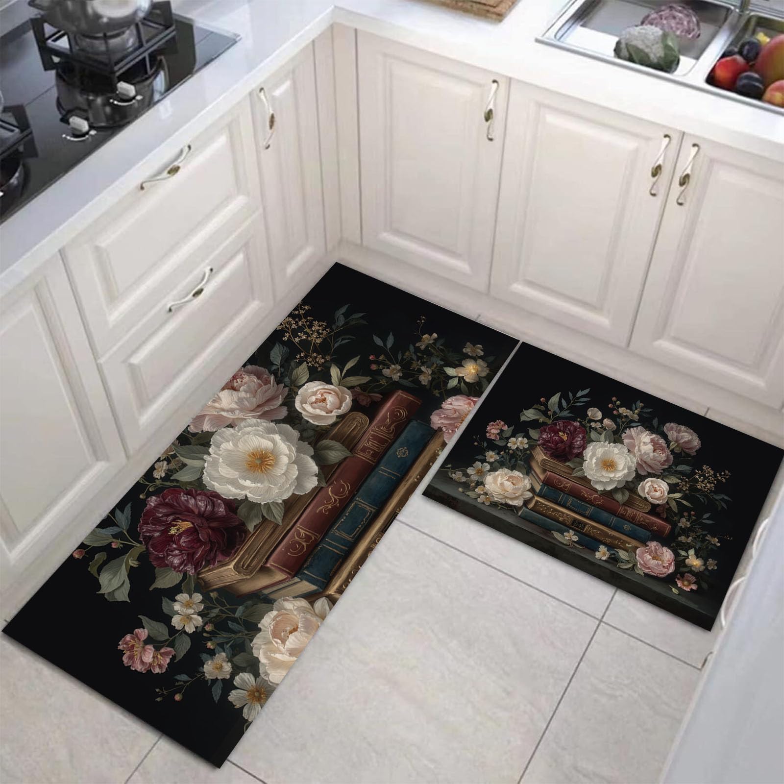 Tapetes de cocina antideslizantes juego de 2 alfombras florales DUOTCYELE para evitar resbalones