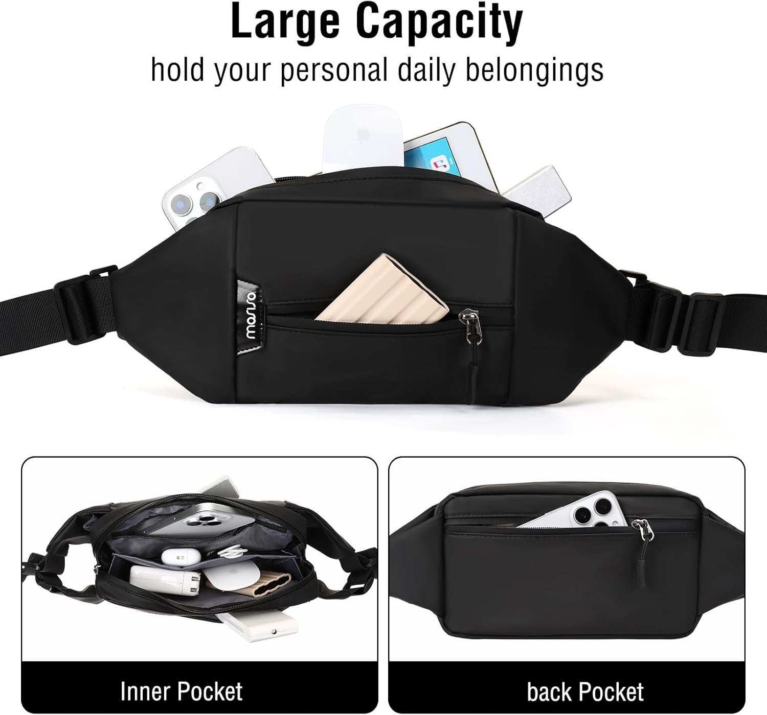 MOSISO Sling Bag, Crossbody Fanny Pack for Men Women,Belt Bag with Adjustable Shoulder Strap, Small Sling Backpack with RFID Blocking Pocket Waist Pack for Travel Running Cycling Workout Sport, Black - Image 5