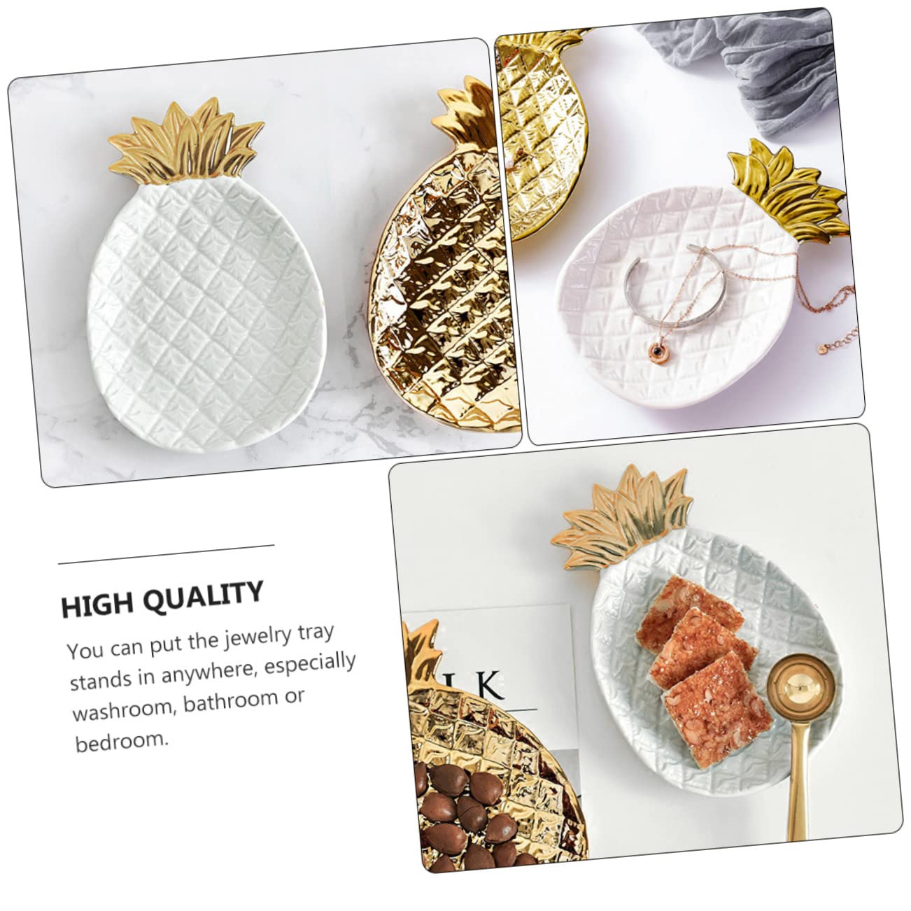 1 x Blatttablett Ananas-Teller, Keramik-Ringschale, Porzellan, Snack-Servierschale, Ananas-Keramikteller, Schmuckteller, Organizer, Ananas-Tablett, Serviertablett, weiße Ornamente, Obst