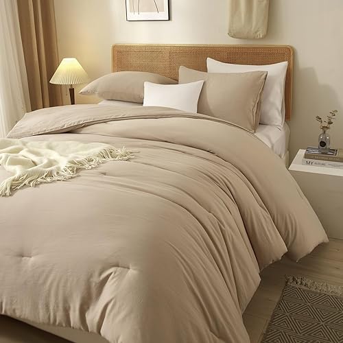 Miniatura 3 de AMWAN Juego de edredón de color caqui, tamaño Queen, juego de ropa de cama y colecciones de 3 piezas, color caqui, para todas las estaciones, juego