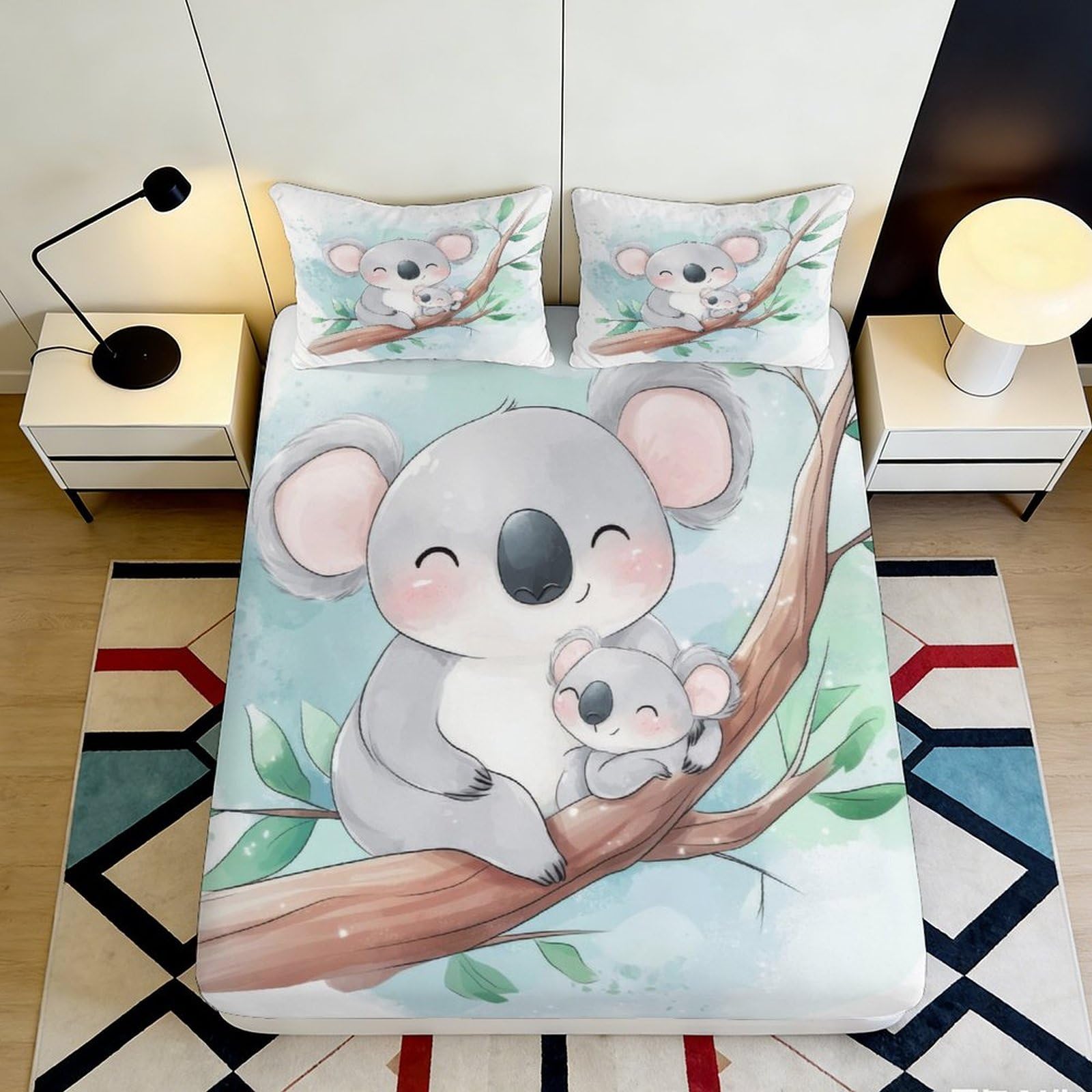 Dhbaneiok Style-7 3D Printed Koala Tree Fitted Sheet Microfiber Soft Anti-Slip Bedroom Decor Mattress Cover For Home Dorm Easy Care 90X200x25cm