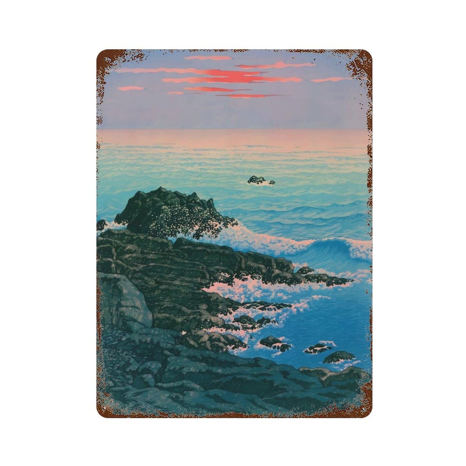 Decorative Tin Sign Morning Sea 15.7"x11.8", Novelty Wall Decor for Shed, Workshop And Garage Wall Decor