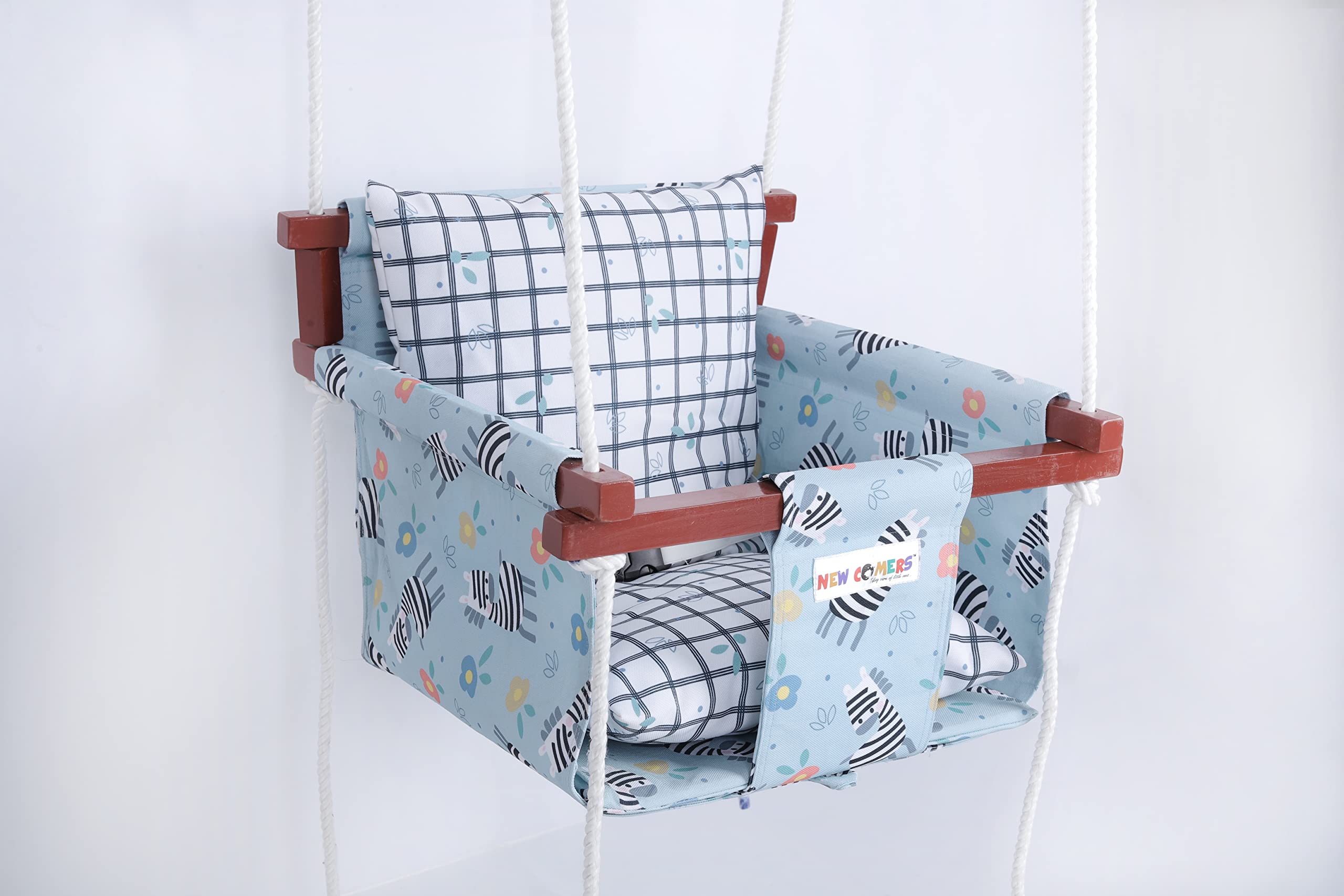 Cotton Swing for Kids, Jhula for Baby, Baby Swing Hanging Indoor Outdoor, Baby Garden Swing with Safety Belt & 2 Pillows (6 Months to 4 Years) (Up to 20 kg)-Grey-Black (TC 150/300)_902