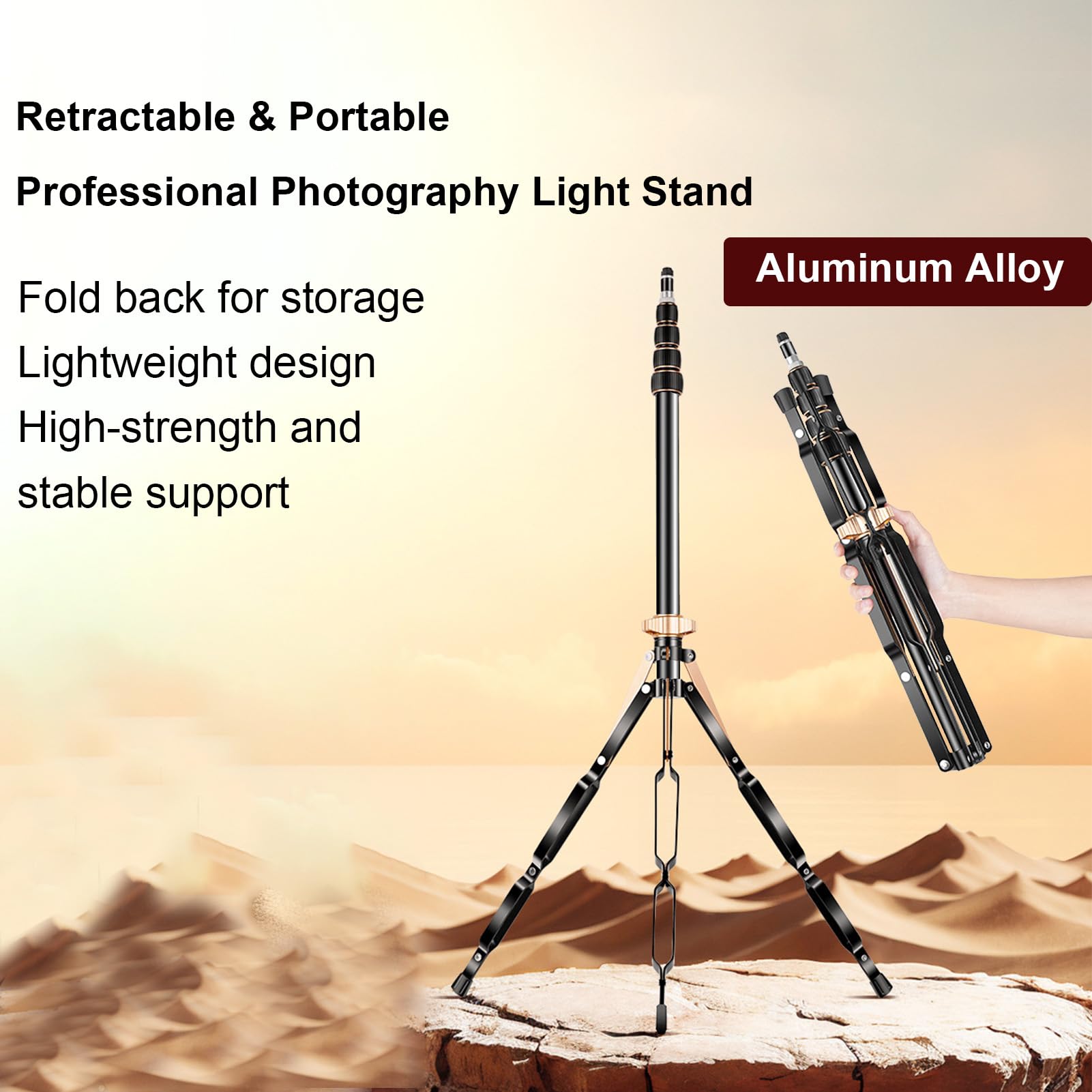 Jectse Trípode para Cámara, Soporte de Luz Compacto de Aleación de Aluminio de 81 Cm a 220 Cm con Columna Central Extensible y Bolsa de Transporte, para Grabación de Vídeo con Luz LED