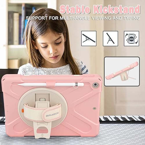 Miniatura 4 de BRAECN Funda para iPad de 10.2 pulgadas 202120202019, funda híbrida de tres capas para niños y niñas, con correa para el hombro, correa de mano,