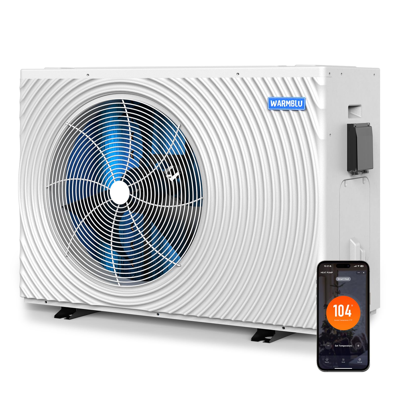 WARMBLU H18 Swimming Pool Heat Pump 60,000BTU 21,000 Gal High Efficiency COP16 Energy Save 45% Above Smart Inverter Control 220V