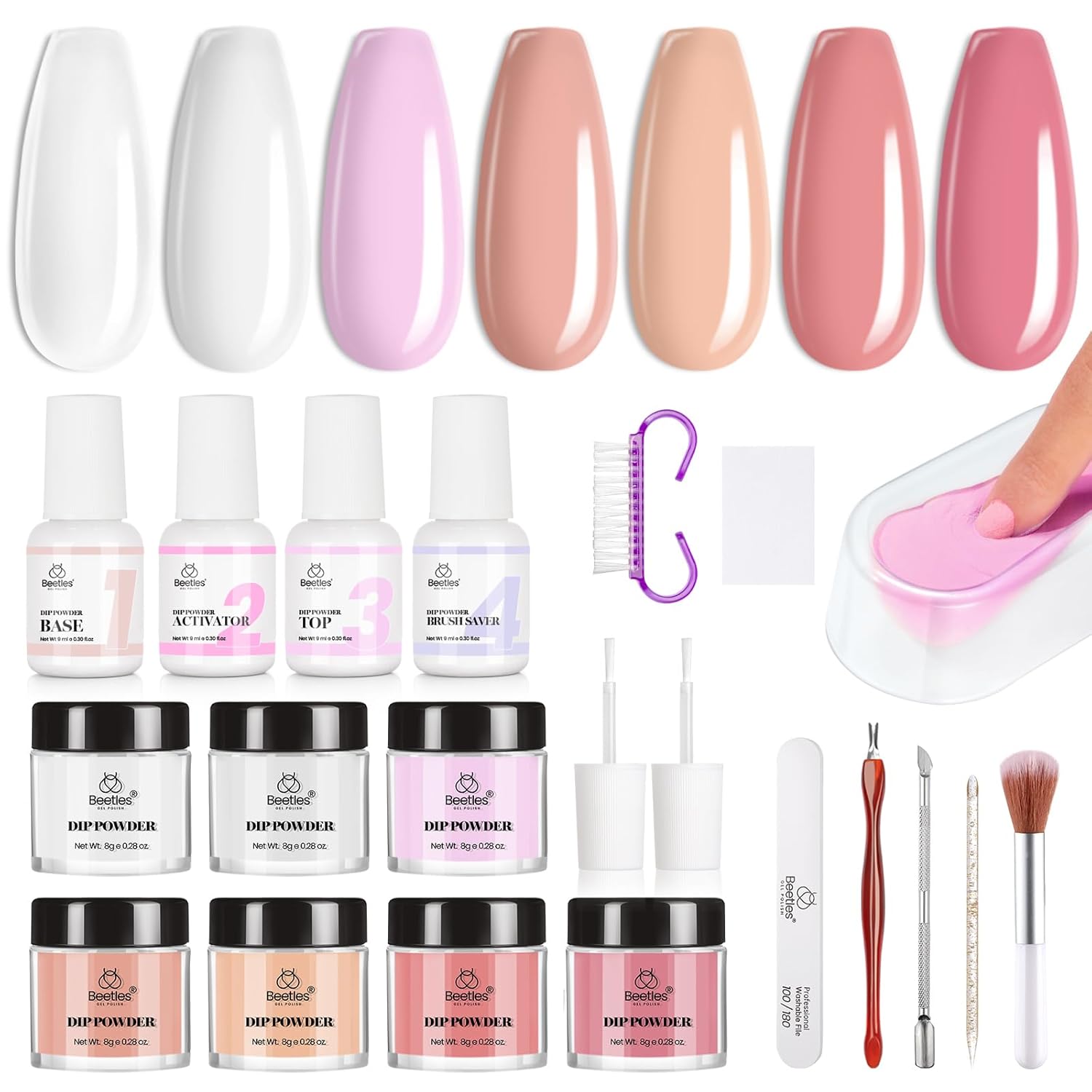 Beetles Dip Powder Nail Starter Kit, 7 Colors Nude Pink