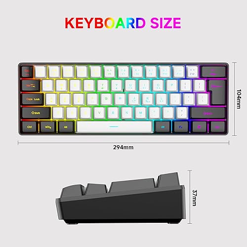 Miniatura 5 de Teclado compacto RGB para juegos de 61 teclas, diseño del 60%, compatible con USB-A y tipo C, teclas de membrana ergonómicas, retroiluminación de 8