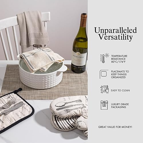 Miniatura 5 de Juego de 4 manteles individuales de vinilo tejido fácil de limpiar para mesa de comedor, interiores y exteriores, manteles individuales de PVC