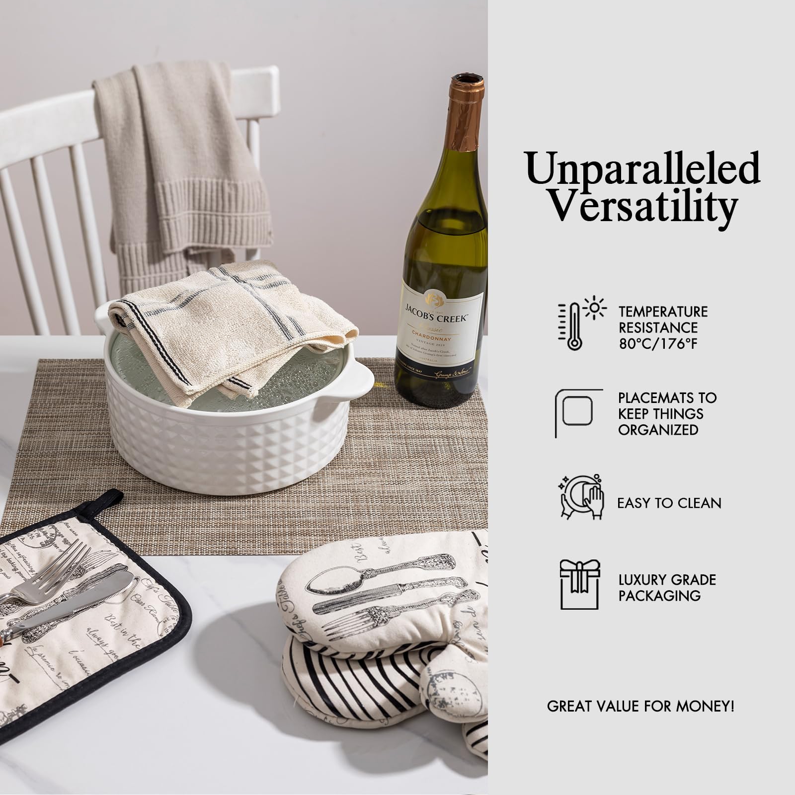 Placemats Set of 4 - Easy Clean Woven Vinyl Placemats for Dining Table, Indoor/Outdoor Place Mats, Washable PVC Table Mats（Caramel）