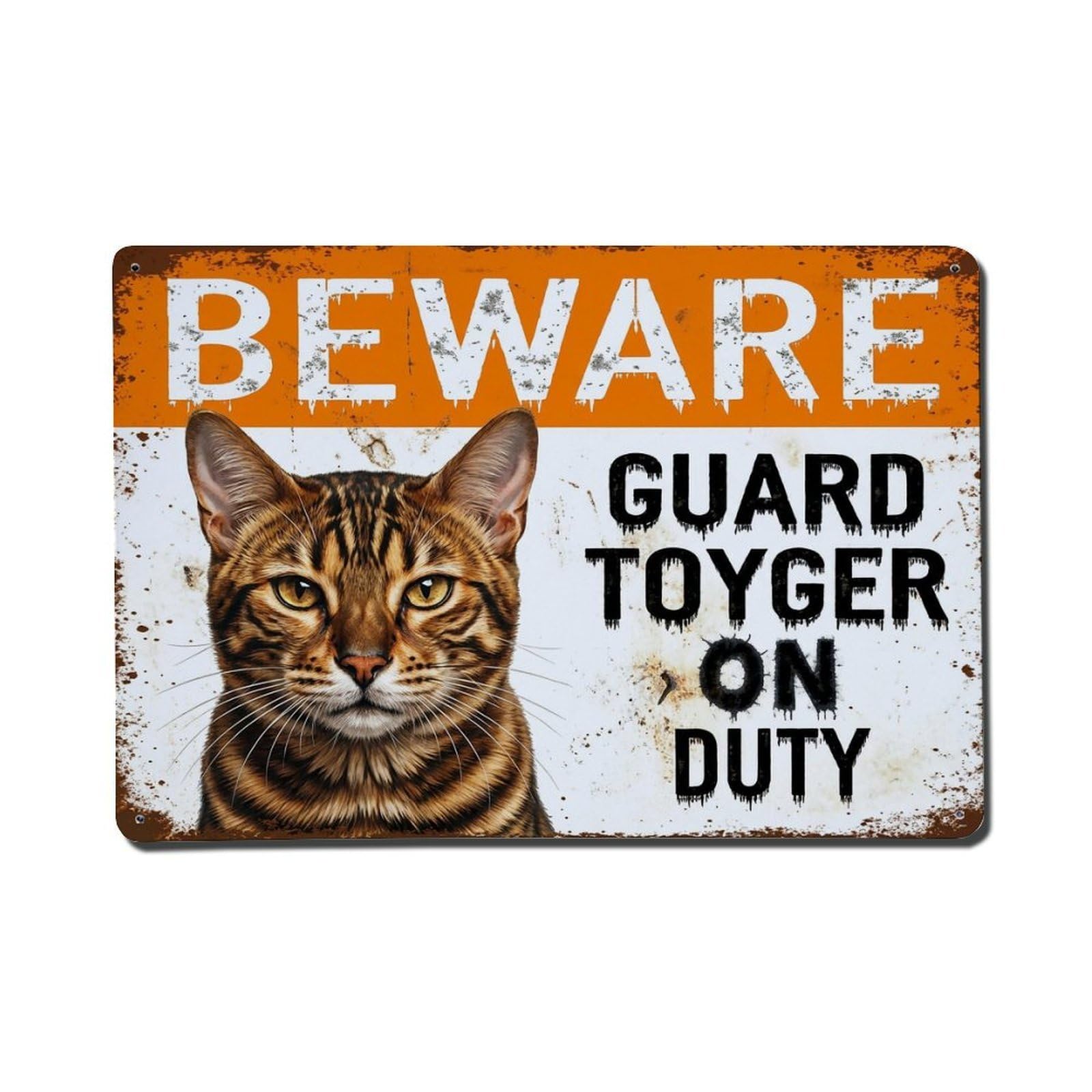 Vintage Funny Toyger Guard Beware of Cat Fence Metal Tin Sign