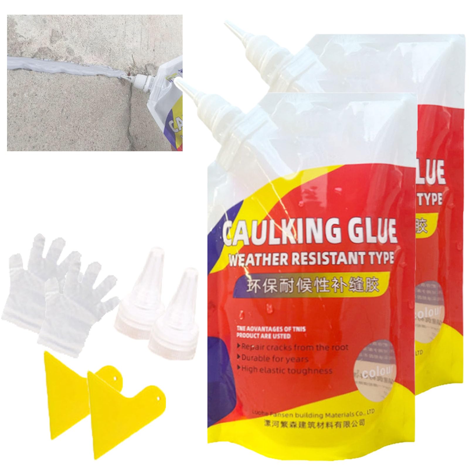 2024 New Slab Concrete Crack Waterproof Repair Sealant, Magic Caulking Glue Weather Resistant Type, Caulking Glue for Cement Crack & Concrete Crack Filler, Quick-Drying Sealing Adhesive (2pcs)