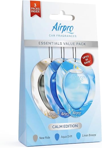 Airpro Car Perfume Essentials Value Pack Calm Edition | Car Air Freshener Gel Car Hanging Perfume | Long Lasting Car Perfu...