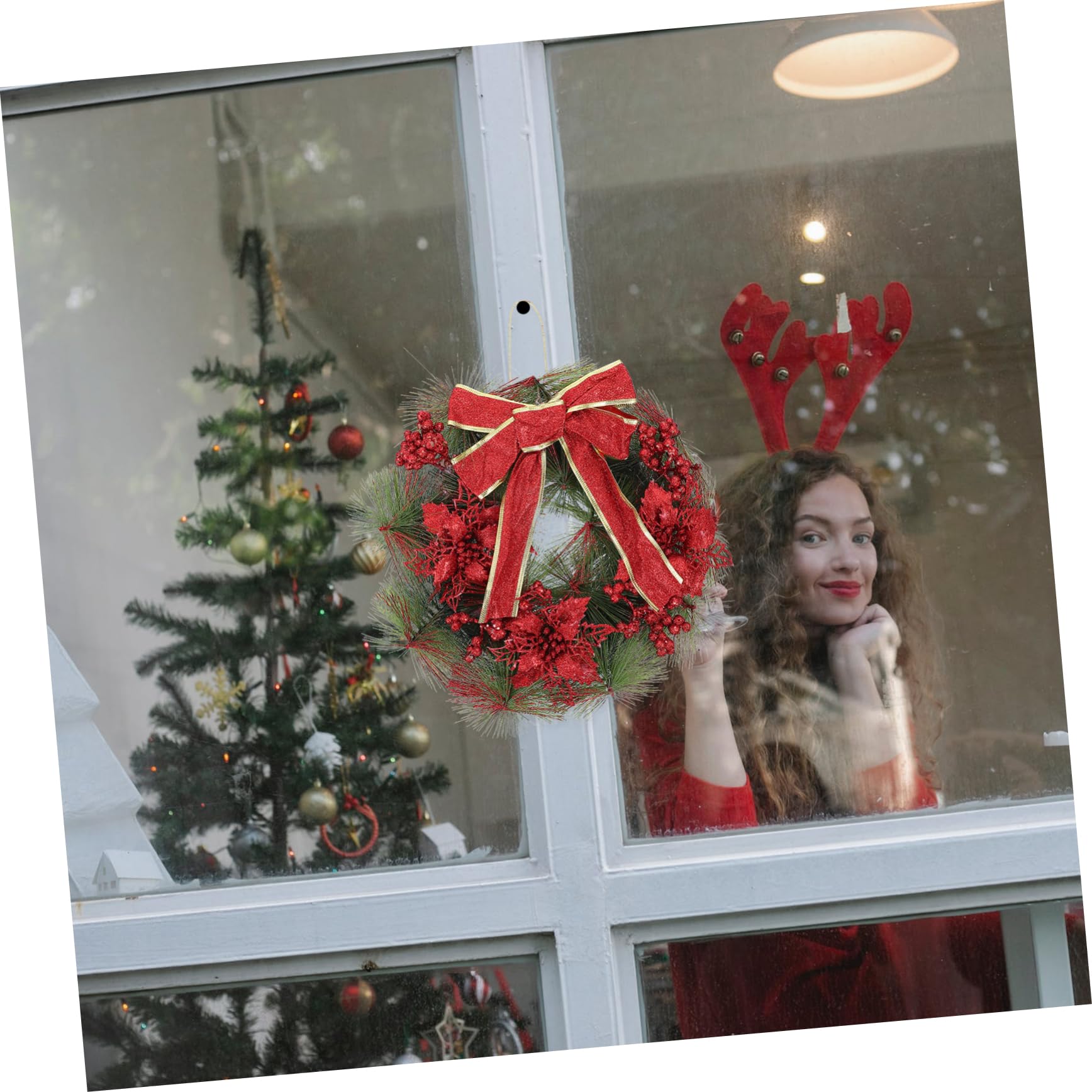 Ciieeo 2 Pièces Guirlande de Noël Decoration Noel Traditionnel Pendentif Noel Fleur Noel Accessoires Photo Noel Guirlande accesoire Noel Ménage Couronne Décoration décorer Plastique Rouge