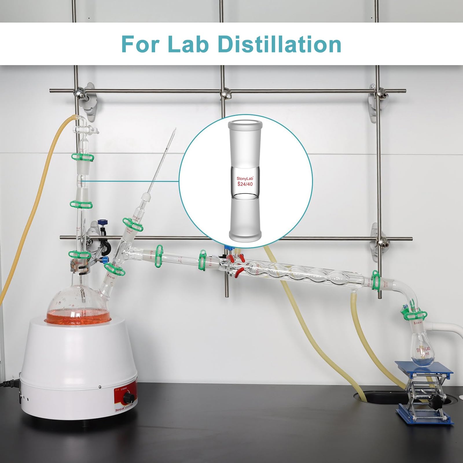 Adaptador Recto de Vidrio Borosilicato 70 mm Juntas Exteriores 24/40 Laboratorio