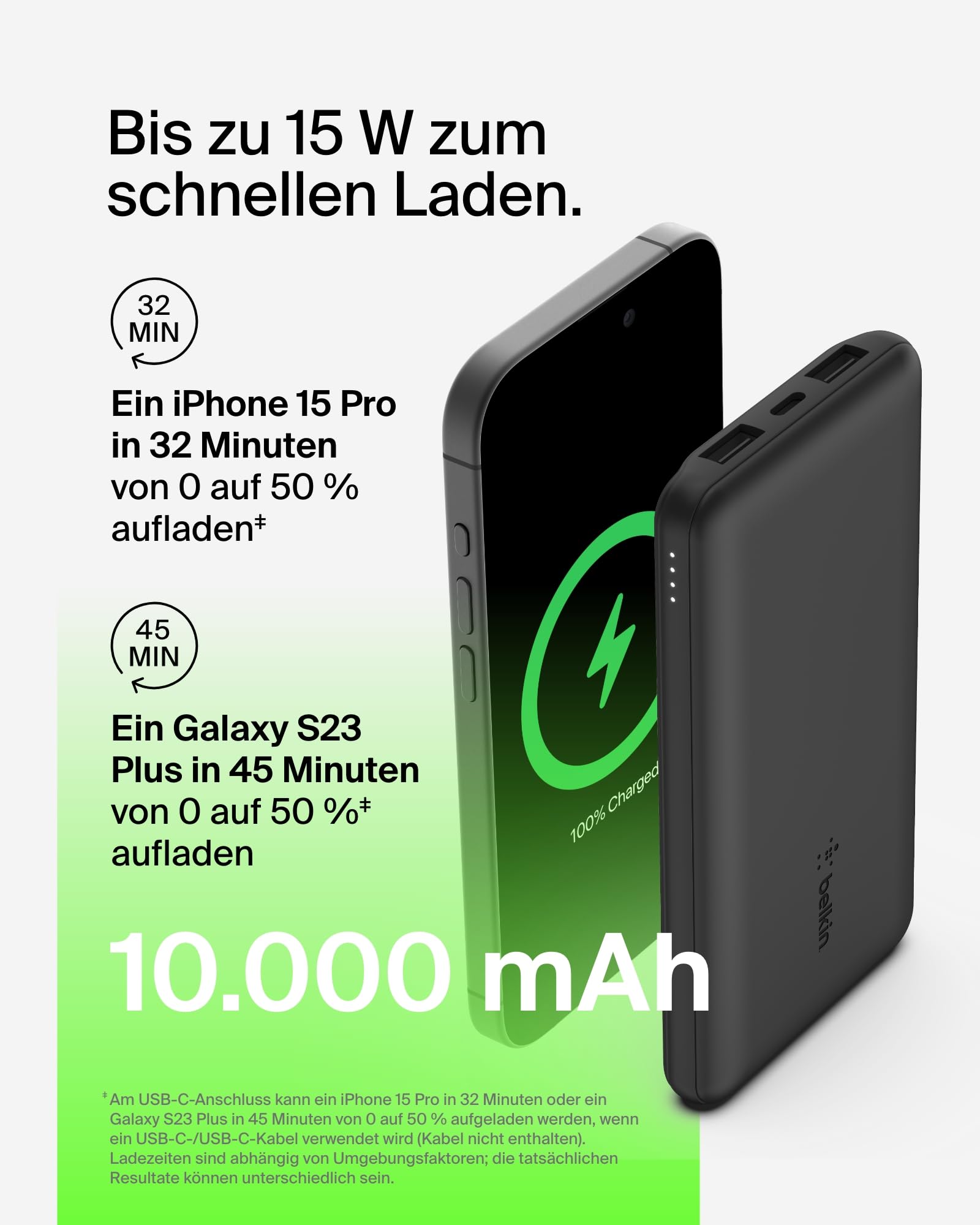 Belkin Tragbares Ladegerät, 5-in-1 Ladeset mit 10000 mAh Powerbank, 2 USB C Netzteilen mit EU- und UK-Stecker, 25 W, 60 W USB C Kabel, Hülle – Schnellladen vieler Geräte, kompaktes Format für Reisen