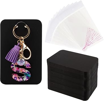 Temlum 3x4.7 Keychain Display Cards with Self-Sealing Bags, Black 100p