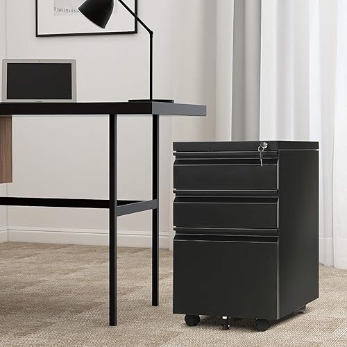 Miniatura 8 de Archivador móvil con 3 cajones, archivador rodante con cerradura, archivador debajo del escritorio con cajón tamaño legalcarta, totalmente montado