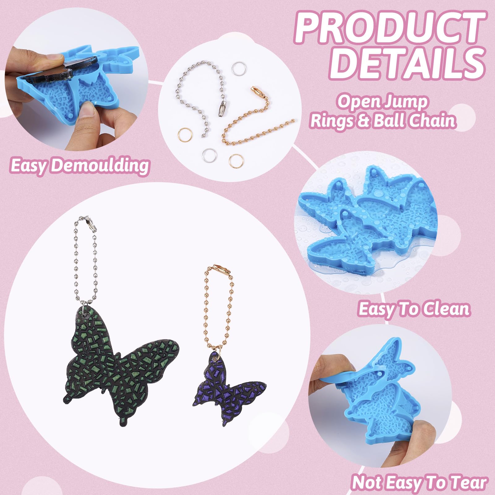 PandaHall 1pc Butterfly Pendant Silicone Molds Fairy Wings Casting Resin Molds with Open Jump Rings Ball Chains for Epoxy Crafts Jewelry Making Deep Sky Blue - Image 4