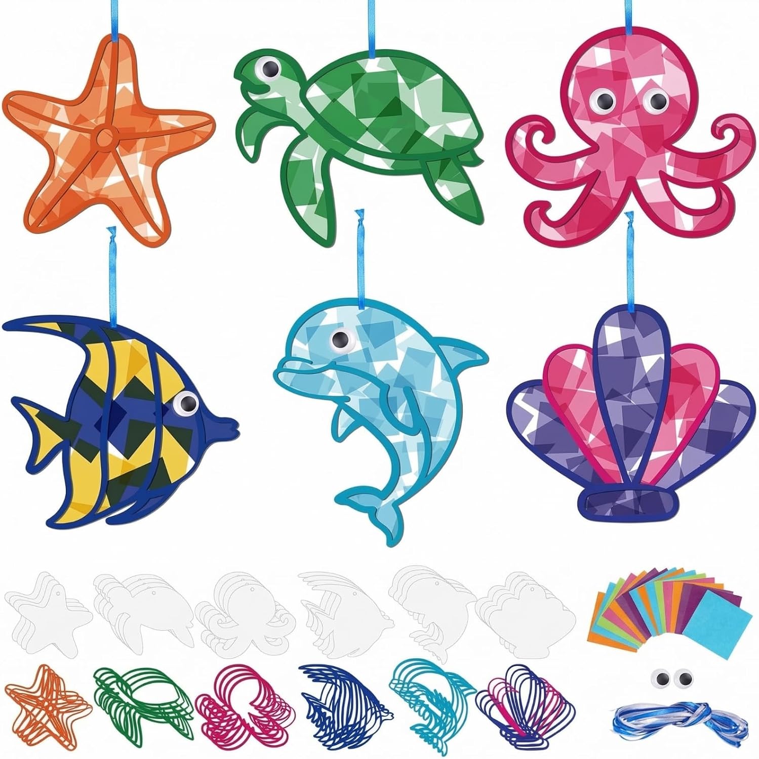 Feifeiya 24 Sets Hanukkah Suncatcher Crafts, Tissue Paper Crafts, Hanukkah