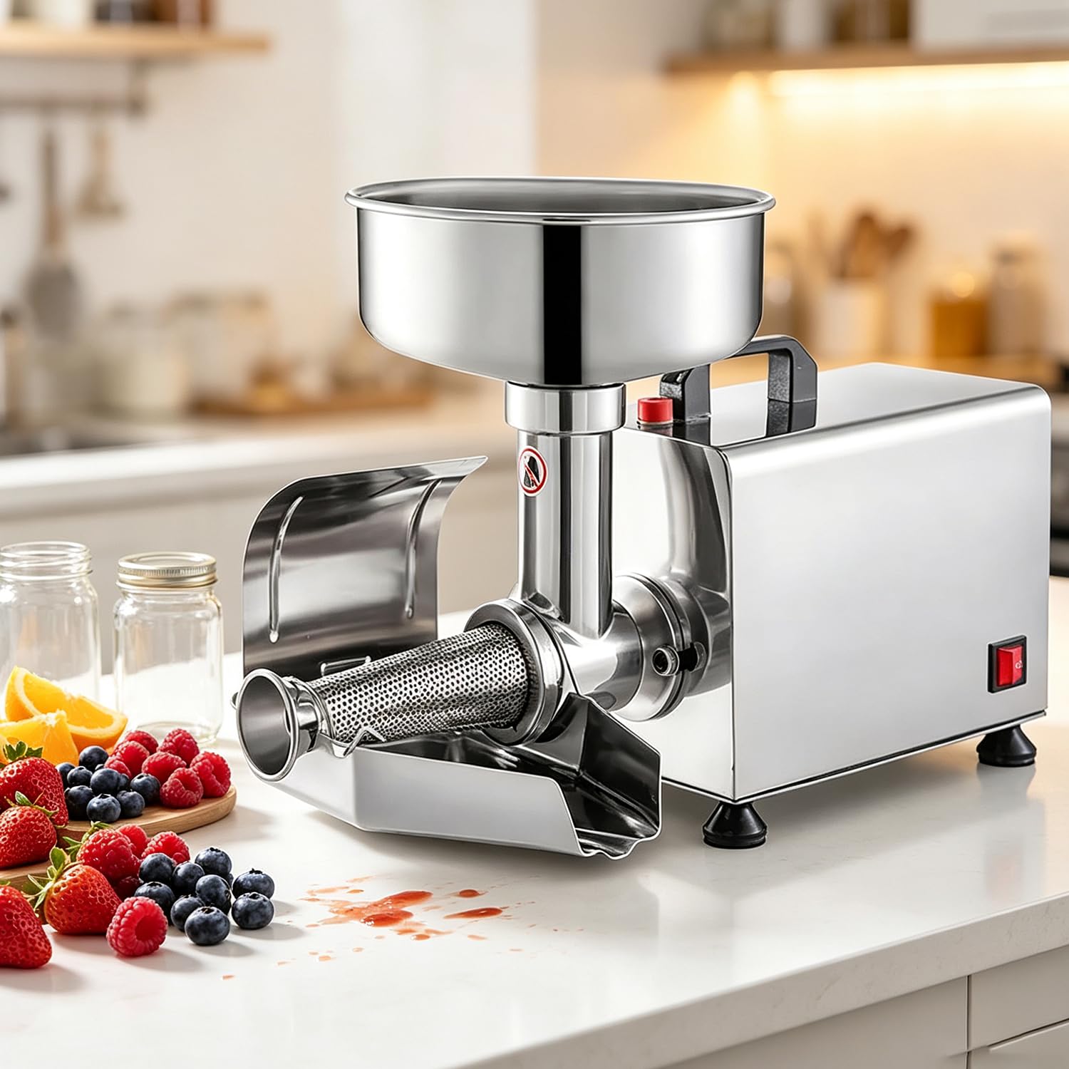 Passaverdure Elettrico per Pomodori,con Motore in Rame Puro | Macchina per Salsa Di Pomodoro Da 450 W,Passaverdure Elettrico in Acciaio Inox Pressa per Salsa Di Pomodoro,Fragole Mirtilli