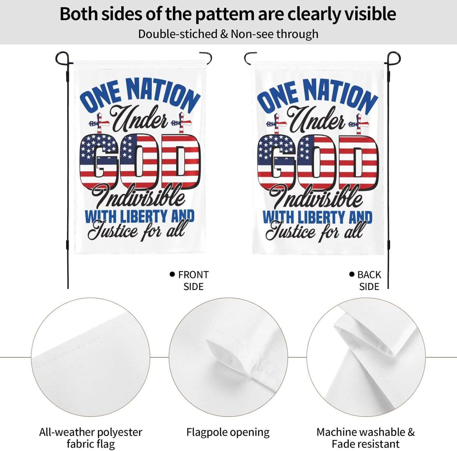28x40 One Nation Under God Garden Flag Double Sided Independence Day 1776 American Yard Flag Christ Faith Christian Garden Flag Sign 4th Of July House Flag No Flagstand