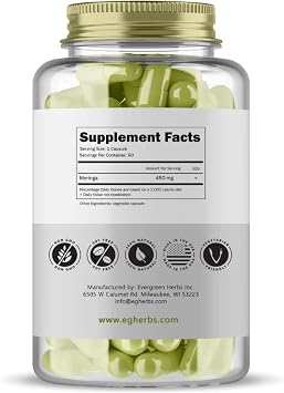Evergreen Herbs Moringa Capsules 90 Capsule, 450mg - Tamper Proof Seal to Ensure Freshness