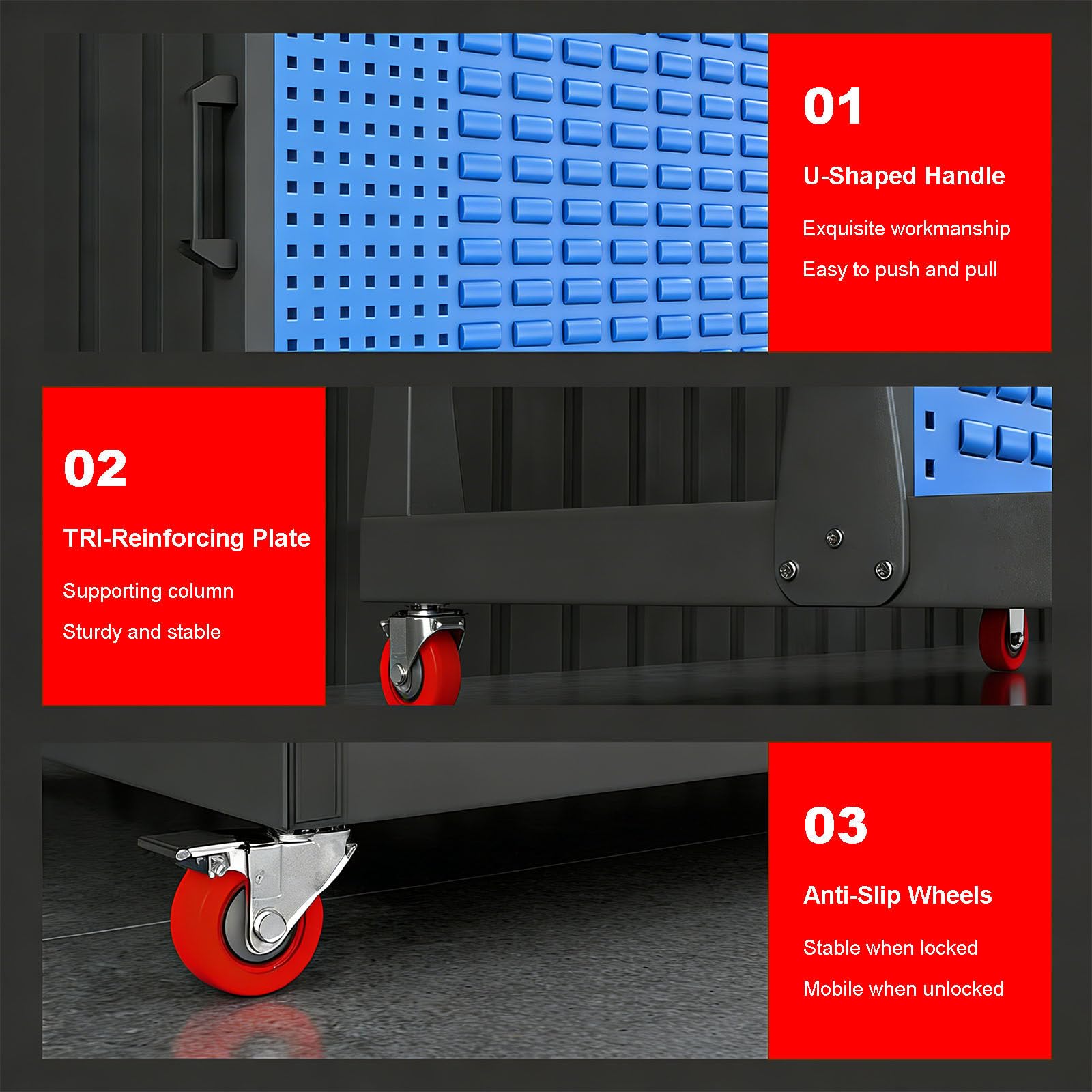 Estante Herramientas Modular, Estante de Almacenamiento para Garaje con Tablero Perforado y Ruedas con Frenos, Carro de Banco de Trabajo Móvil para Fácil Acceso en Taller de Garaje Fábrica 2Tier
