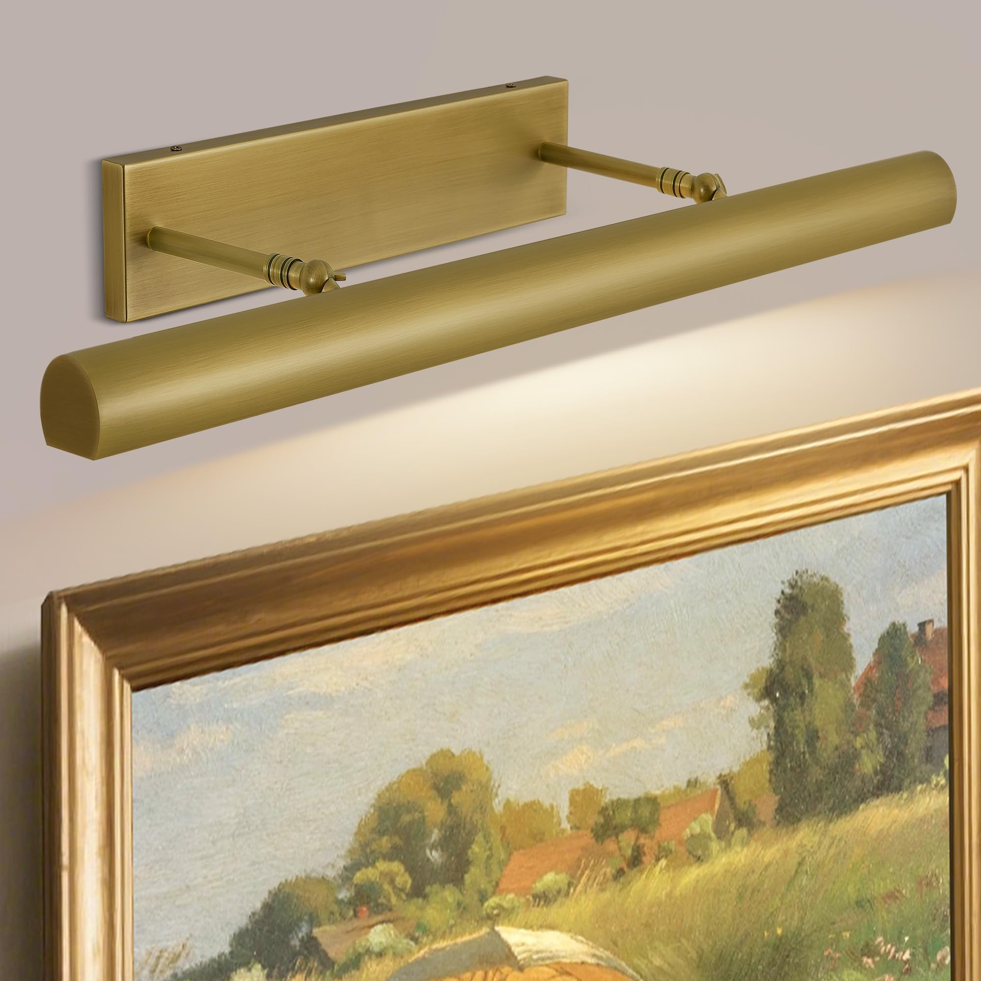 24" Premium Brass Picture Light, 3-Light Brush Gold Art Light, 270° Adjustable Dimmable 2700K Linear Picture Light Hardwired Wall Lights for Large Portrait & Paintings Art, Dartboard Frame Gallery