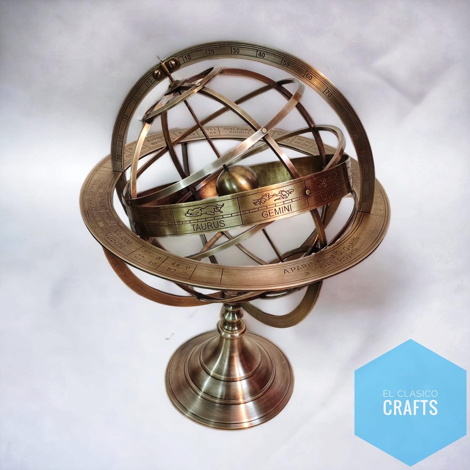 MM 18" inch Large Fully Antique Finish Brass Armillary Sphere Engraved Nautical Astrolabe World Globes Home Decor by EC