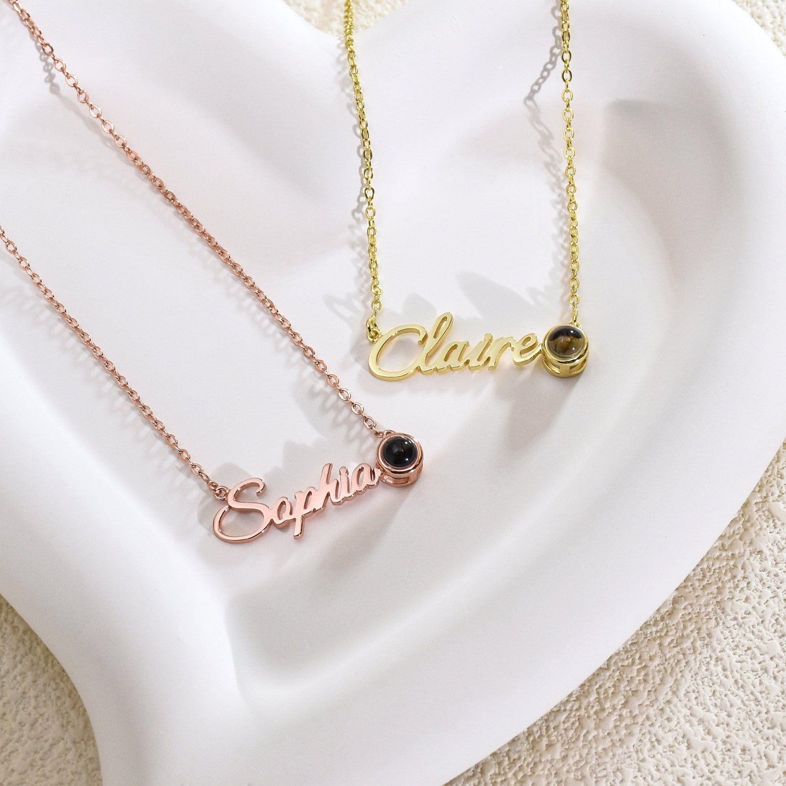 Personalizado collar con nombre con foto Projection, imagen oro cumpleaños para mamá ella