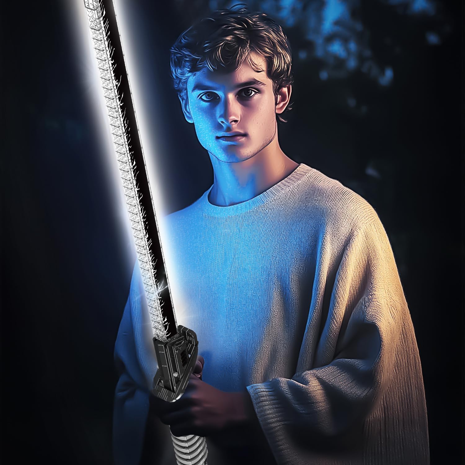 Mould King Dark Sword Building Set - 45.67" Rechargeable LED Lightsaber with Display Stand, DIY Assembly STEM Model Kit for Adults, Creative Collectible Sci-Fi Toy & Cosplay Gift Idea (885+ PCS)