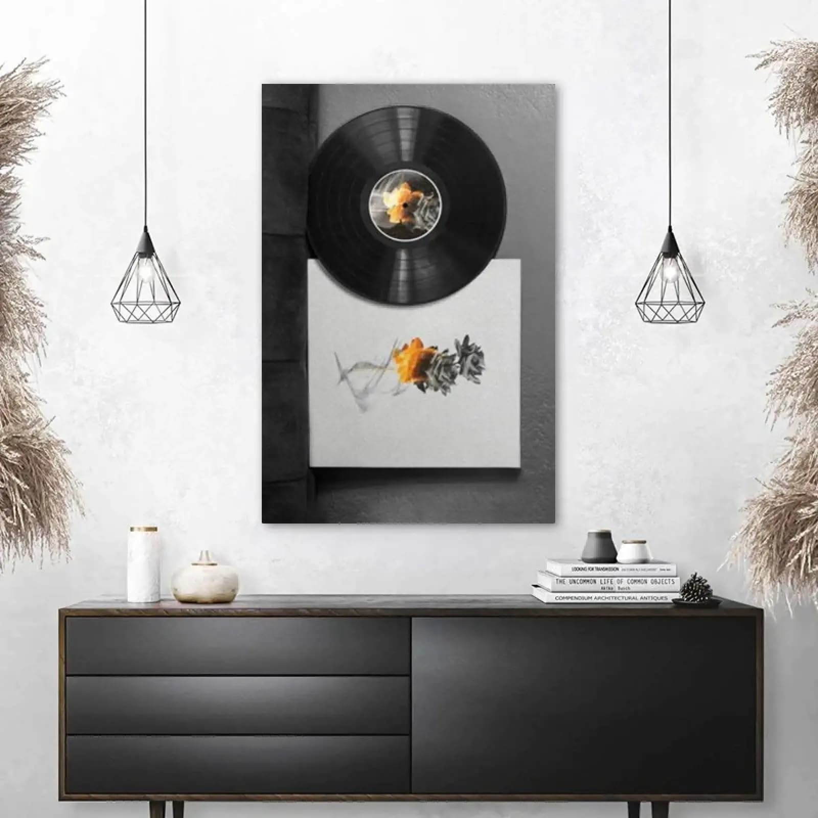 XINBAO Poster di dischi in vinile retrò, stampe su tela con rose in bianco e nero, quadri da parete per soggiorno, decorazione per la casa, 30x45 cm con cornice