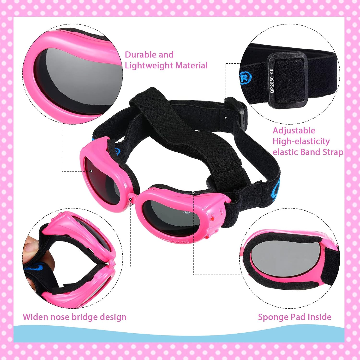 2 Pack Baseball Pet Cap 4.3 Inch Diameter Dog Hat Visor Sunbonnet Outfit with Ear Holes and Adjustable Chin Strap Dog Goggles Dog Eyewear with Adjustable Strap for Puppy Doggy (Red,Flower)