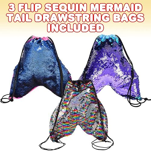Miniatura 2 de ArtCreativity Bolsas de cola de sirena con lentejuelas, juego de 3, bolsas con cordón de cola de sirena con lentejuelas que cambian de color,