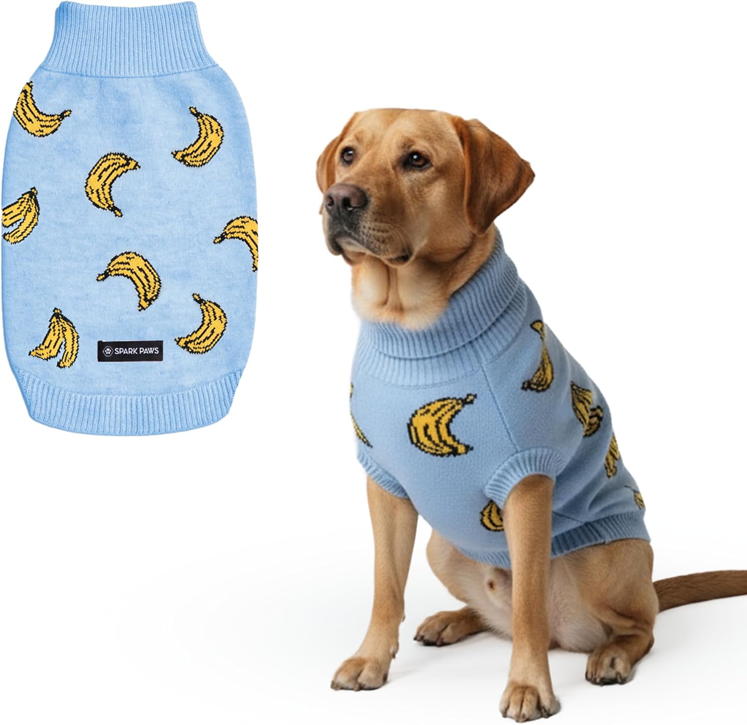 Spark Paws Knit Dog Sweater – Ultra Soft Warm Winter Dog Sweater for Small, Medium & Large Dogs – Stretch Fit Pet Sweater for French Bulldog, Pitbull, Girl & Boy Dogs Jacket, (Banana,4XL)