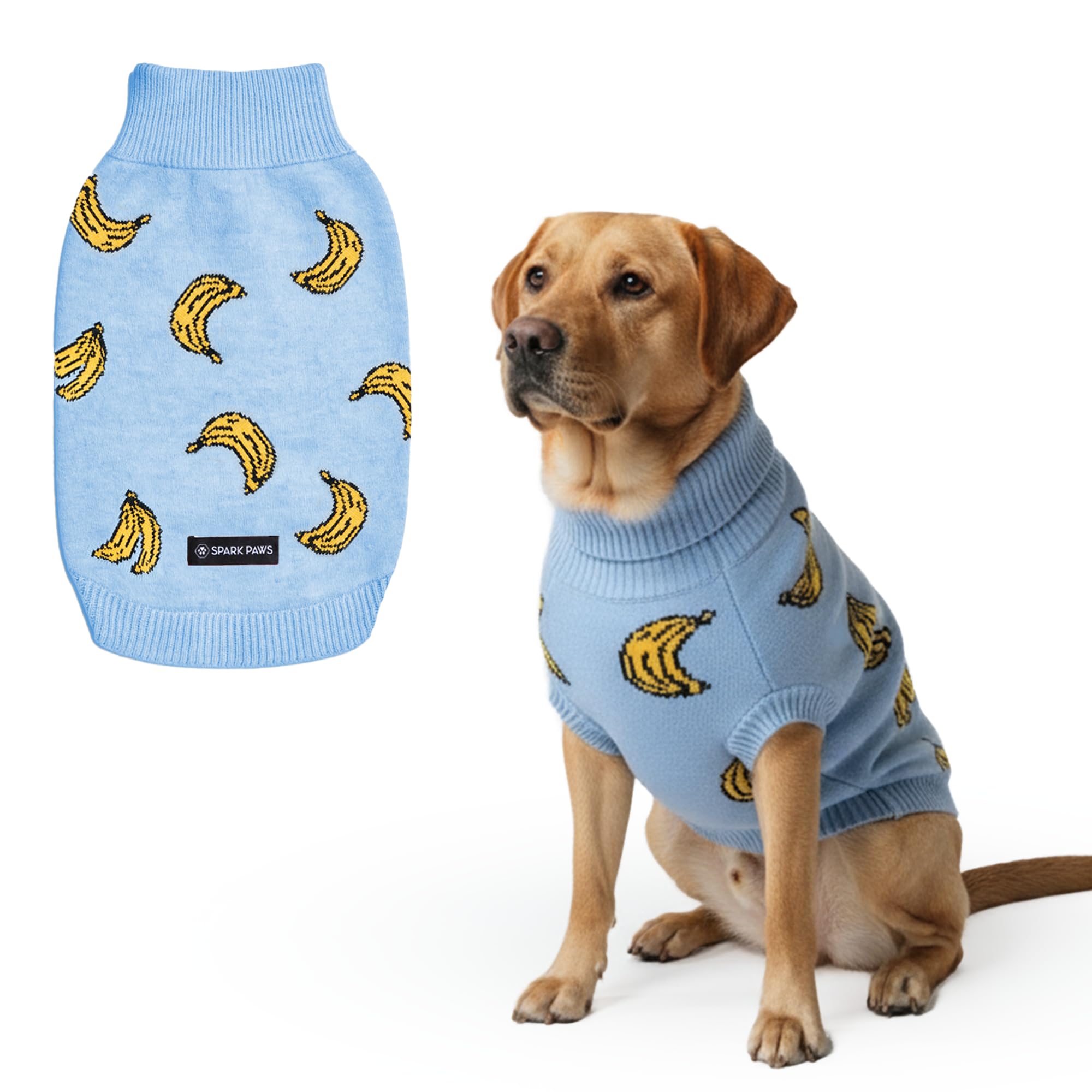 Spark Paws Knit Dog Sweater – Ultra Soft Warm Winter Dog Sweater for Small, Medium &amp; Large Dogs – Stretch Fit Pet Sweater for French Bulldog, Pitbull, Girl &amp; Boy Dogs Jacket, (Banana,4XL)