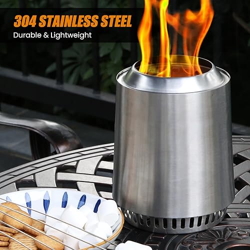 Miniatura 5 de Pozo de fuego de mesa, acero inoxidable 304 de 5 pulgadas, hogueras para exteriores con bolsa de viaje, mini hoguera de bajo humo para exteriores