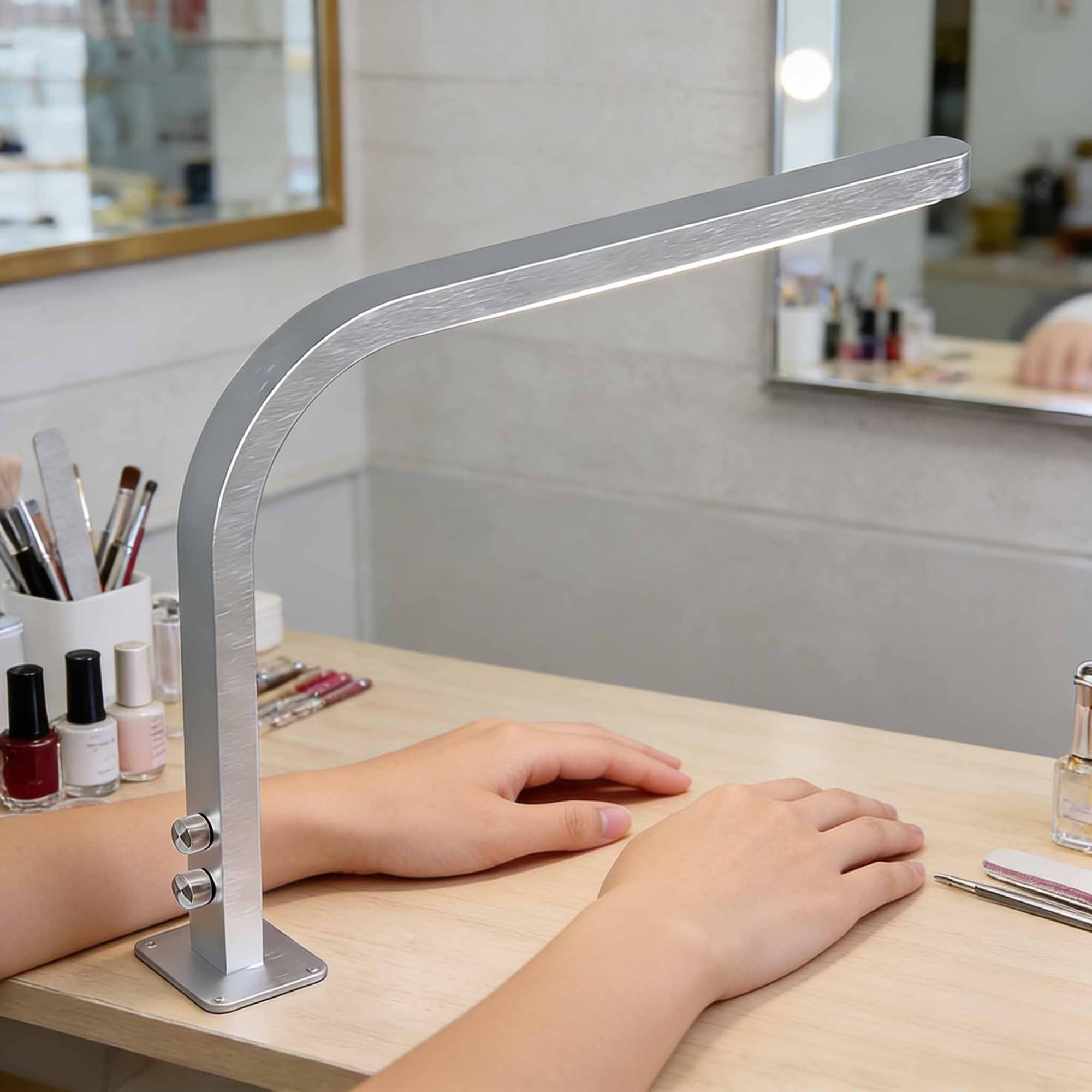 Lampada da tavolo per unghie dimmerabile da 48 W, temperatura colore 3000K-6000K, lampada LED per trucco, illuminazione per manicure e onicotecnica.(Silver)