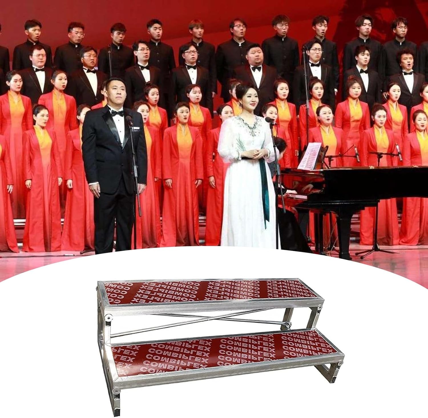 2-Tier Red Choral Risers for Evening Parties & Choir Performances, Standing Stage Steps for Singing Competitions & Conference Centers, Durable Choir Platform