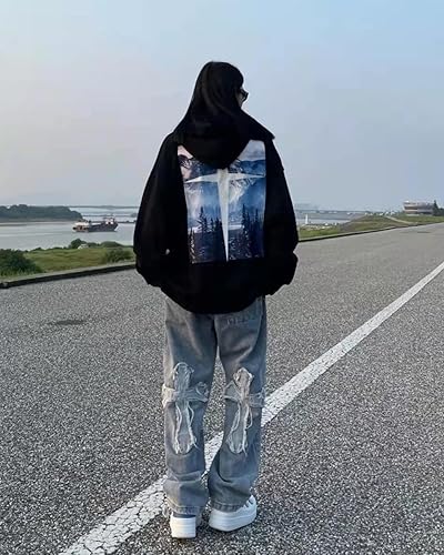 Miniatura 4 de KCLOT Jeans rectos estilo hip hop para hombre, de pierna ancha, estilo de los años 90