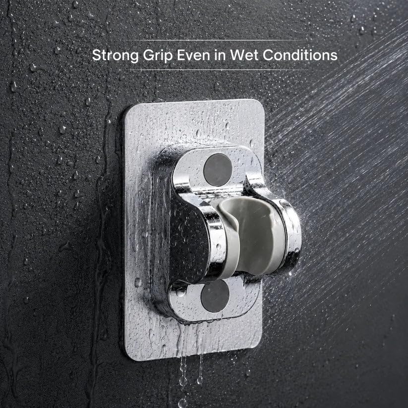 Image of Self Adhesive Jet Spray & Hand Shower Holder for Bathroom | No Drill Wall Mount | Chrome Finish ABS Health Faucet Bracket Adjustable Tilt | Waterproof, Rust Resistant