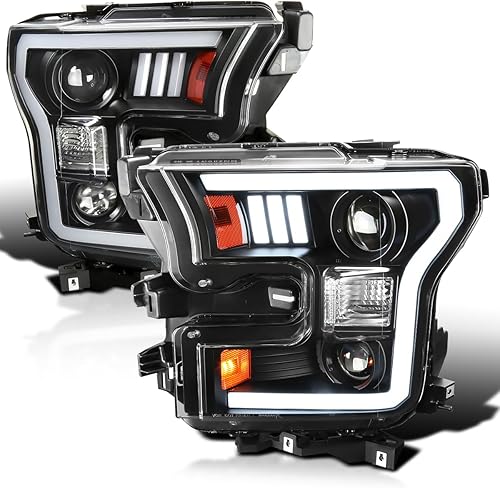 SPEC-D TUNING Faros delanteros de proyector negros con barra de luz LED compatible con Ford F-150 2015-2017, conjunto de faros delanteros izquierdo