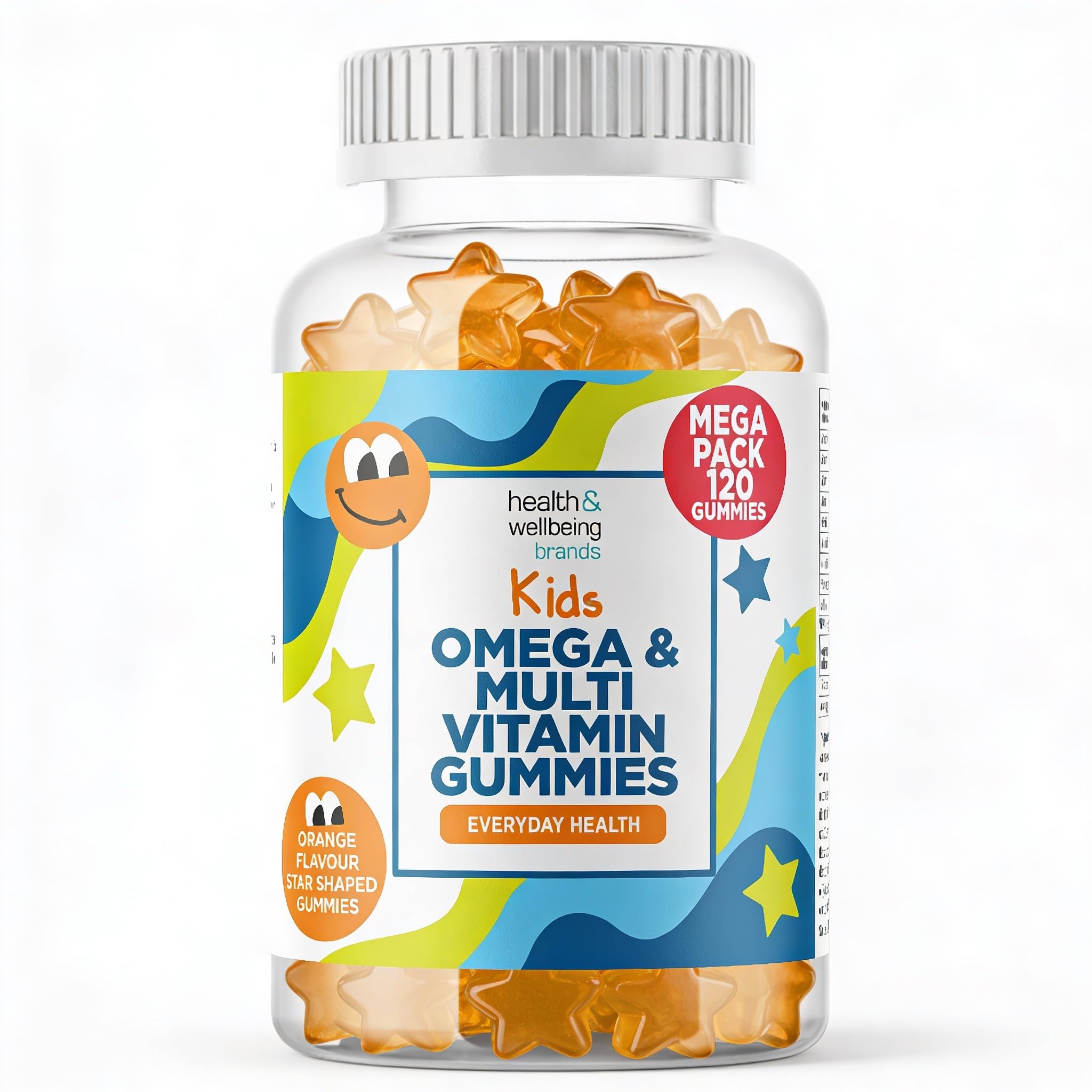 Omega 3 and Multivitamin for Children, 120 Gummies for Kids - Orange Flavour- 9 Essential Vitamins + Minerals, Vitamin C D A & B Vitamins for Children - Pack of 120 Chewable Vitamins - by Club Vits