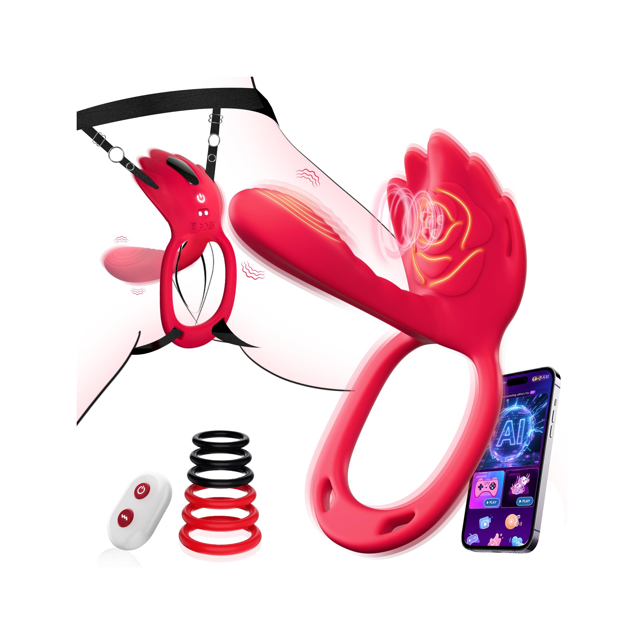 Tagnaff Leise Vibrator Sex Spielzeug für die Paare Frau Extrem Sex mit 6 Penisring, KI-Dialog Butterfly Vibratorensets für Frauen Klitoris, Dildo Vibration für Frauen, Bdsm Sexspielzeug Sets, Sex Toys