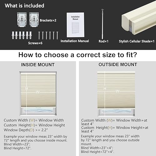 Miniatura 6 de Xidamen Persianas celulares opacas sin cordón, con diseño de panal de abeja, persianas de acordeón para oscurecimiento de la habitación para el
