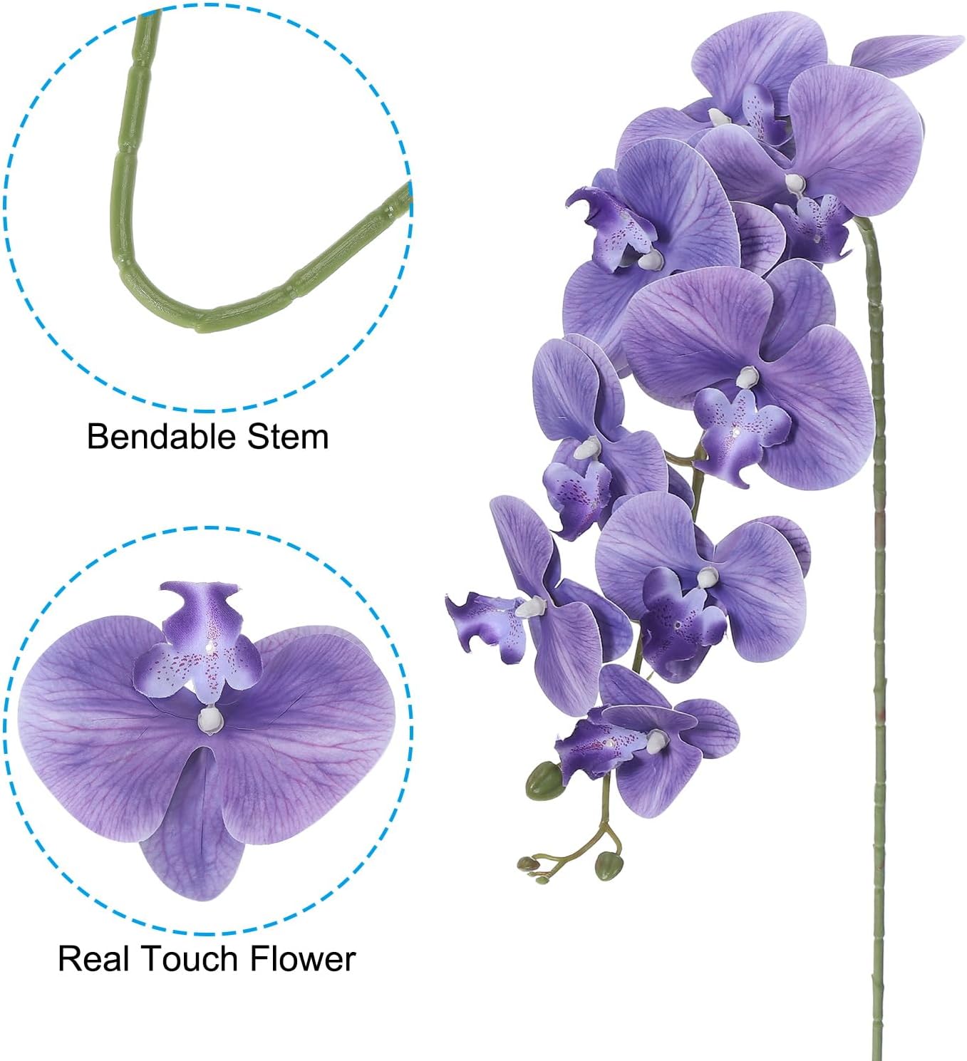 PATIKIL Artificial Orchid Stems 41", 6 Pack 9 Heads Faux Phalaenopsis Flowers Real Touch Fake Orchid Flower Branch for Vase Home Wedding Decoration, Violet
