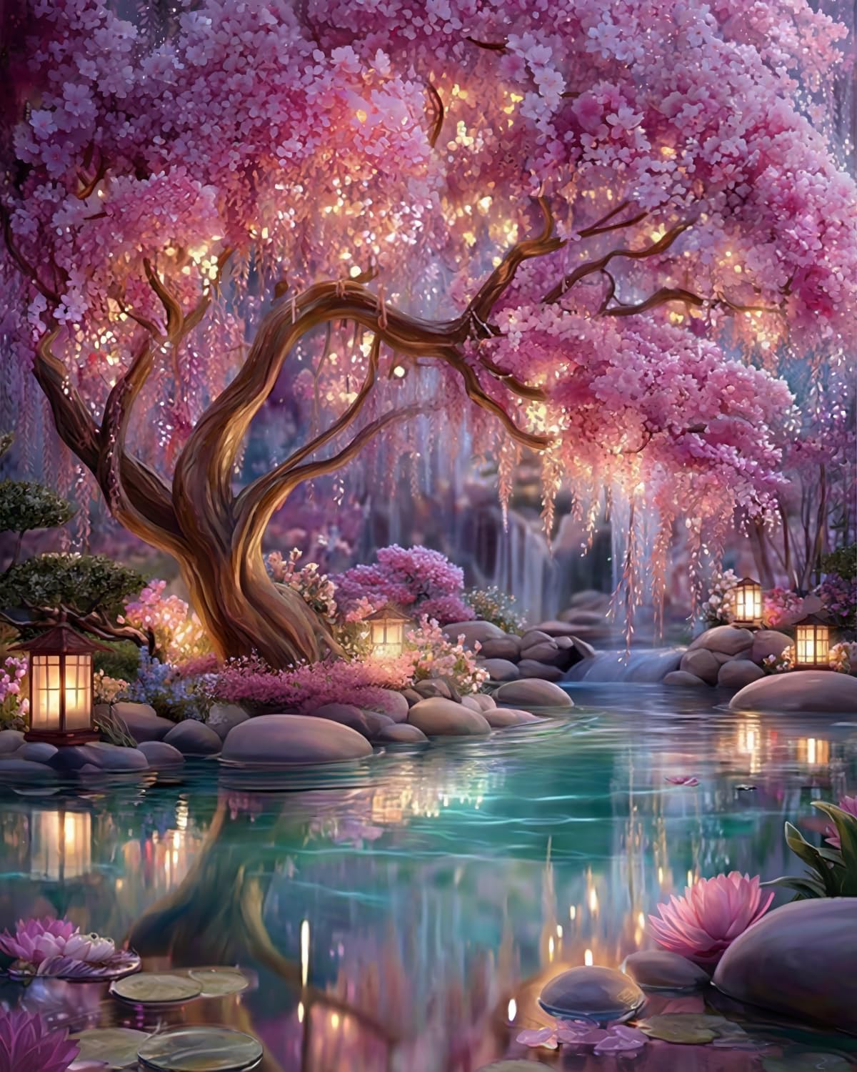 Diamond Painting Erwachsene Landschaft, 5D Diamant Painting Bilder Verträumte Kirschblüten, DIY Daiments Painting Erwachsene für Home Abschalten Schlafzimmer Wall oder Büro Dekor Geschenk 30x40cm